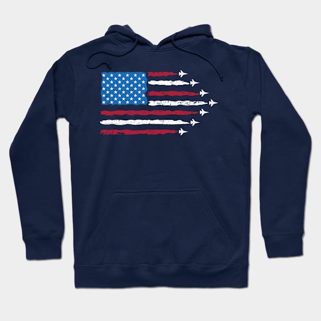 Patriotic Red White Blue USA Flag Fighter Jets Hoodie by Dibble Dabble Designs